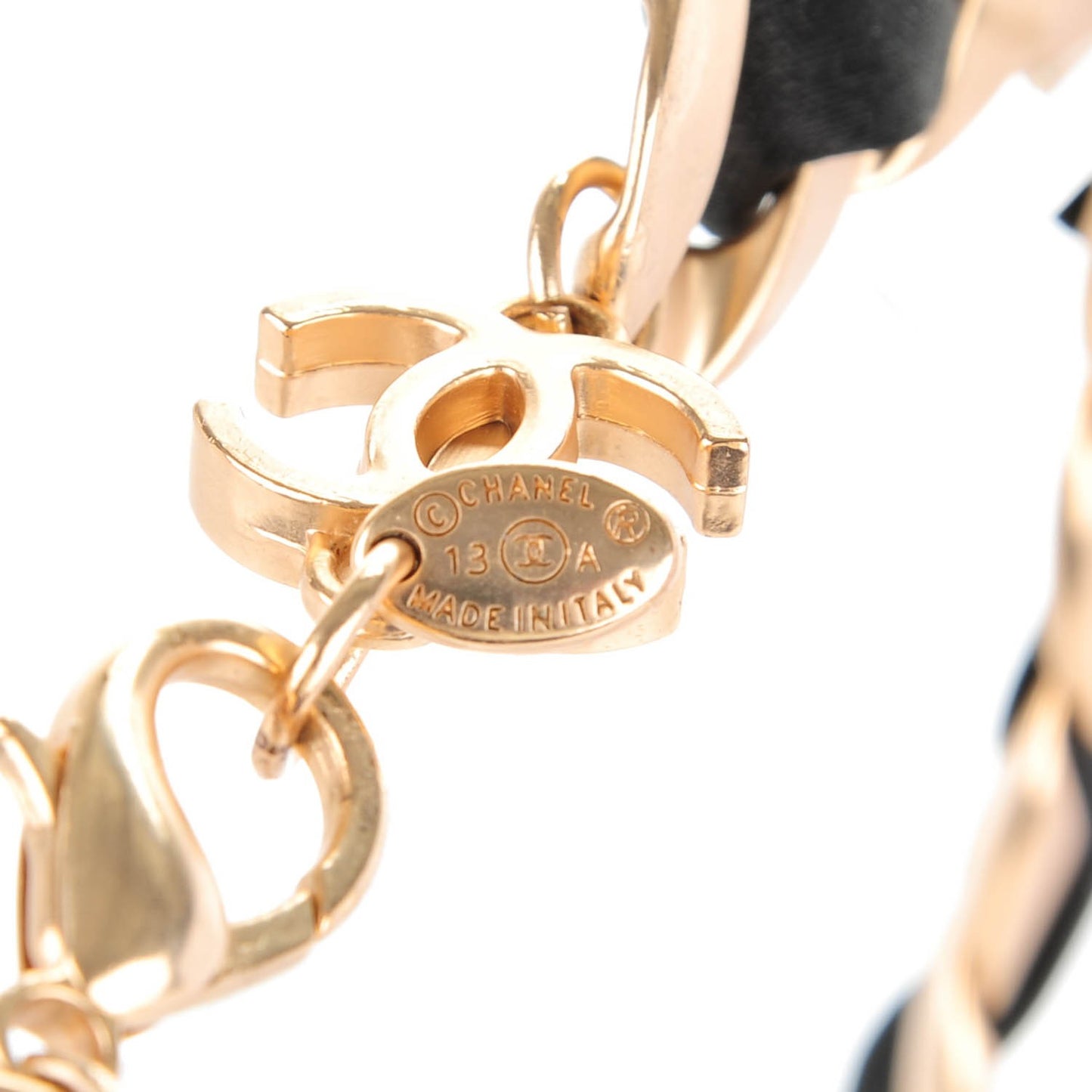 Silk CC Chain Link Choker Necklace Light Gold Black