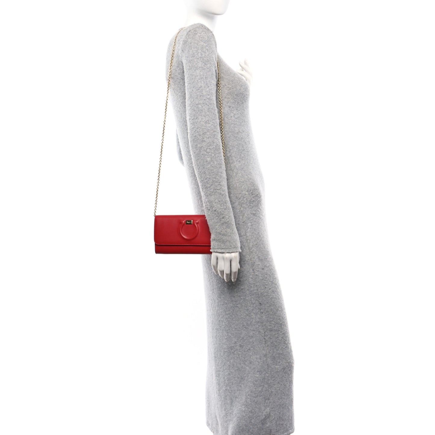 Calfskin City Wallet On Chain Red