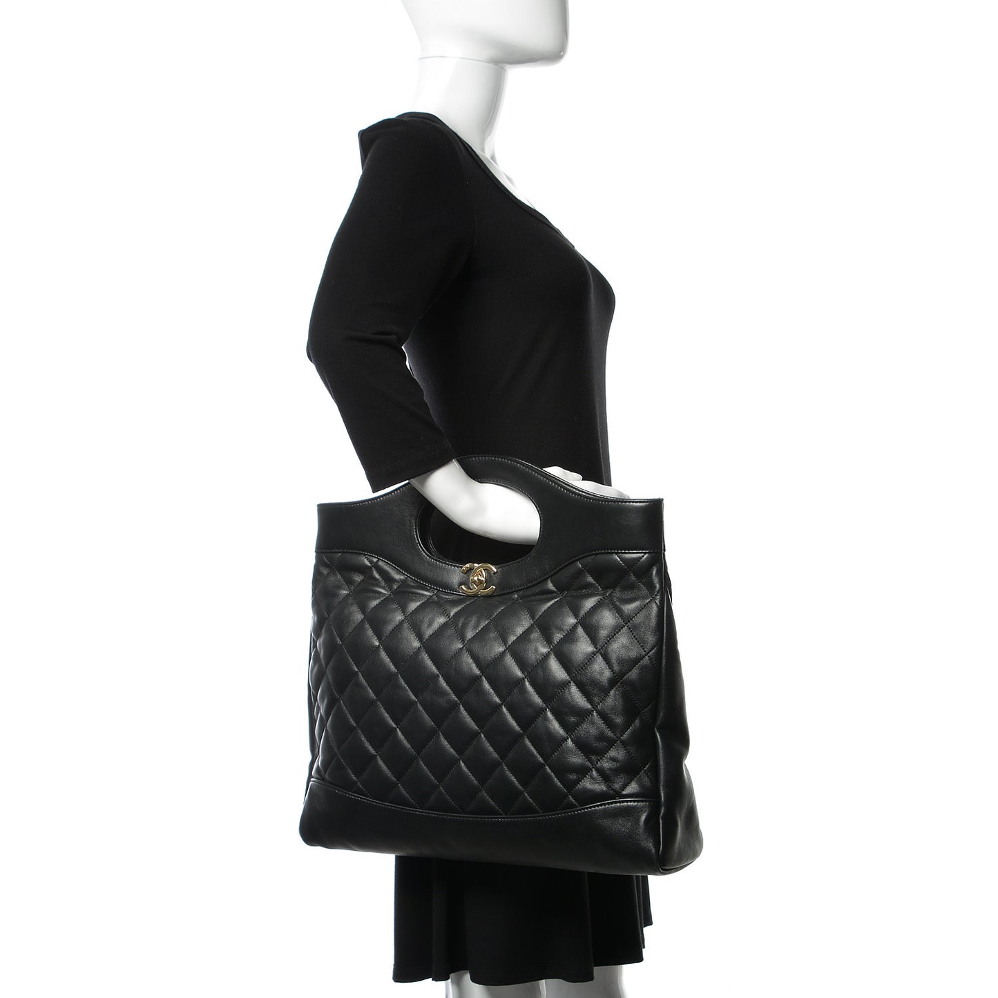 Lambskin Quilted Large 31 Shopping Bag Black