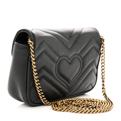 Gucci Calfskin Matelasse Super Mini GG Marmont Shoulder Bag Black 3 of 12