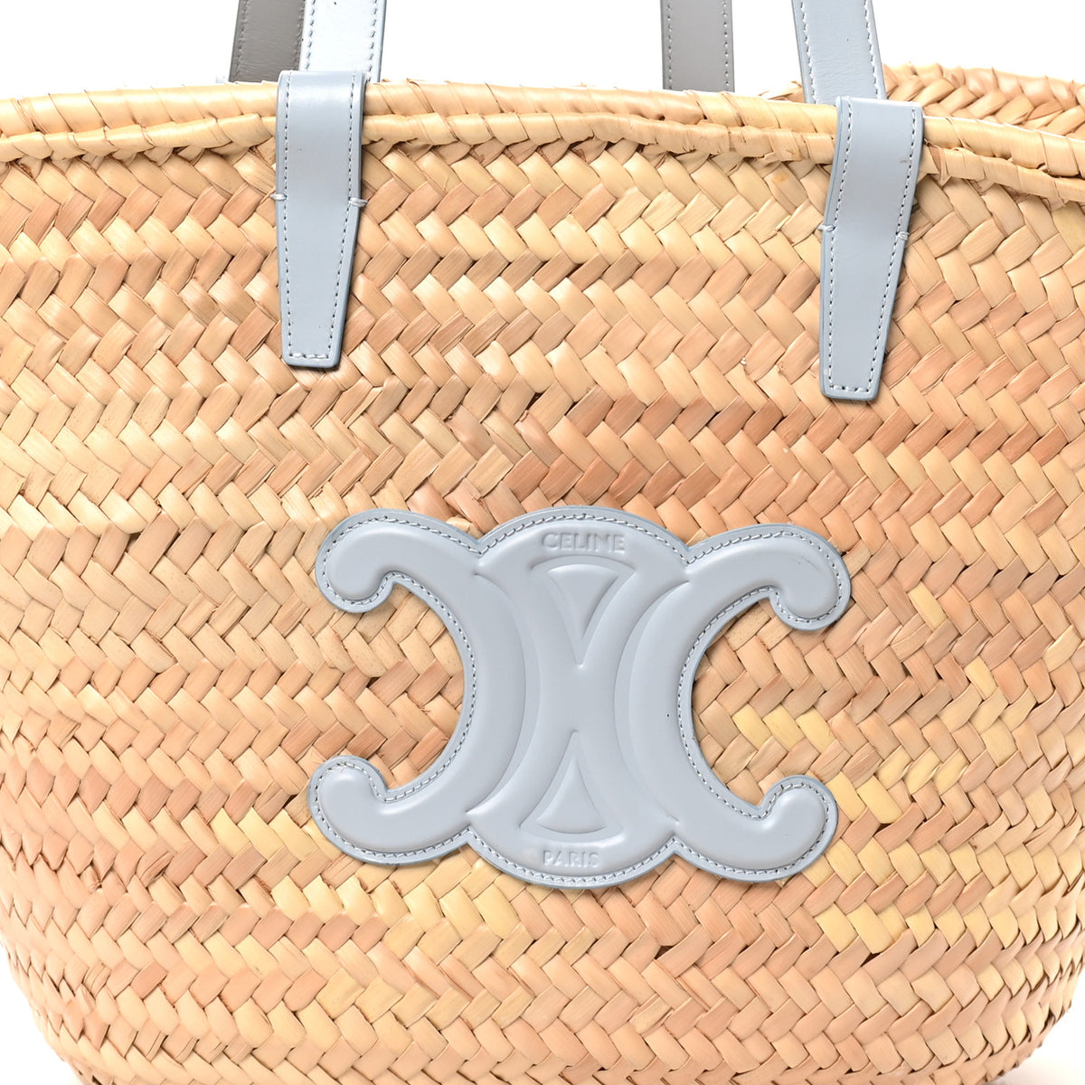 Raffia Calfskin Triomphe Medium Panier Soft Blue