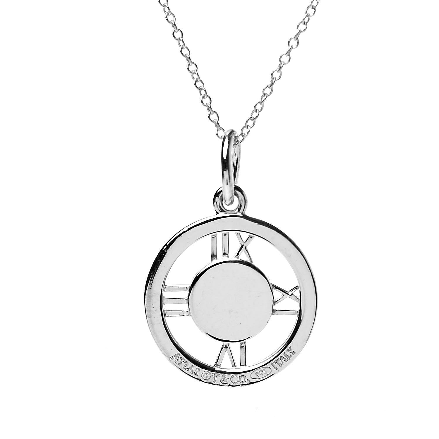 Tiffany Sterling Silver Diamond Atlas Pendant Necklace 5 of 7