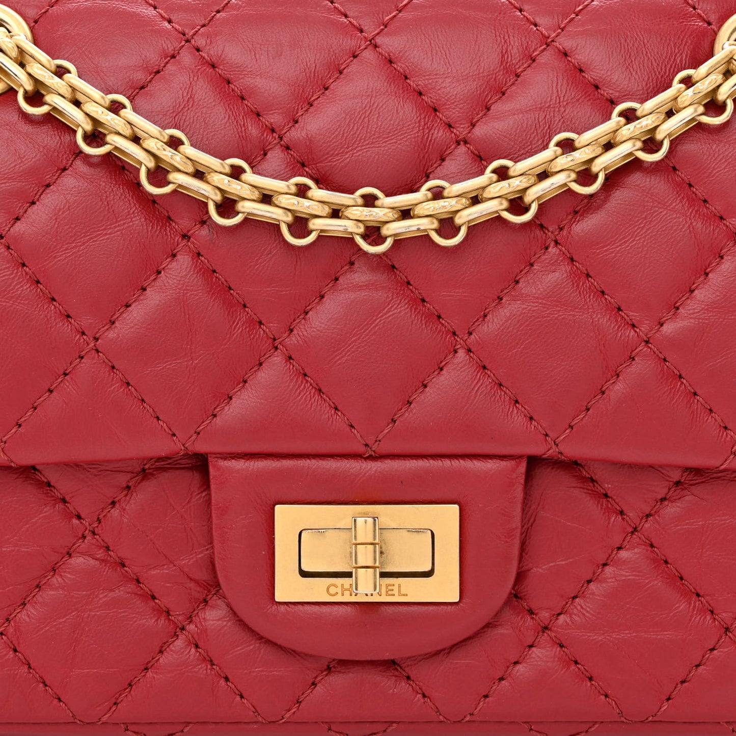 Aged Calfskin Quilted 2.55 Reissue Mini Flap Red
