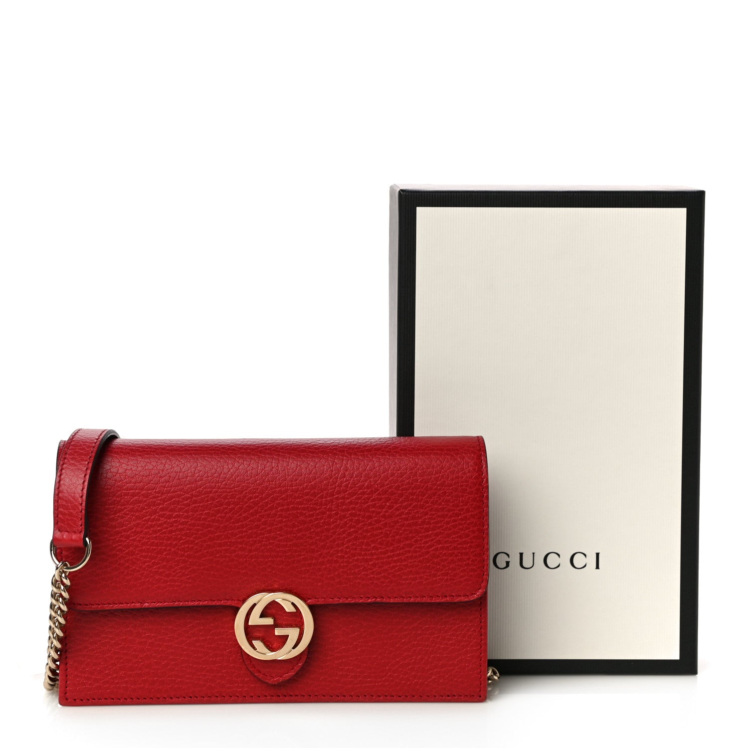 Gucci Dollar Calfskin Interlocking G Chain Wallet Red 9 of 9