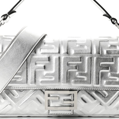 Fendi Vitello Catalan Mirror FF 1974 Embossed Baguette Argento 8 of 10