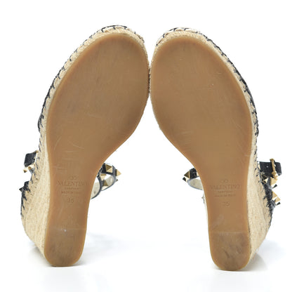 Valentino Garavani Grained Calfskin Rockstud Ankle Wrap Espadrille 15/85mm Wedges 35 Black Light Ivory 6 of 6