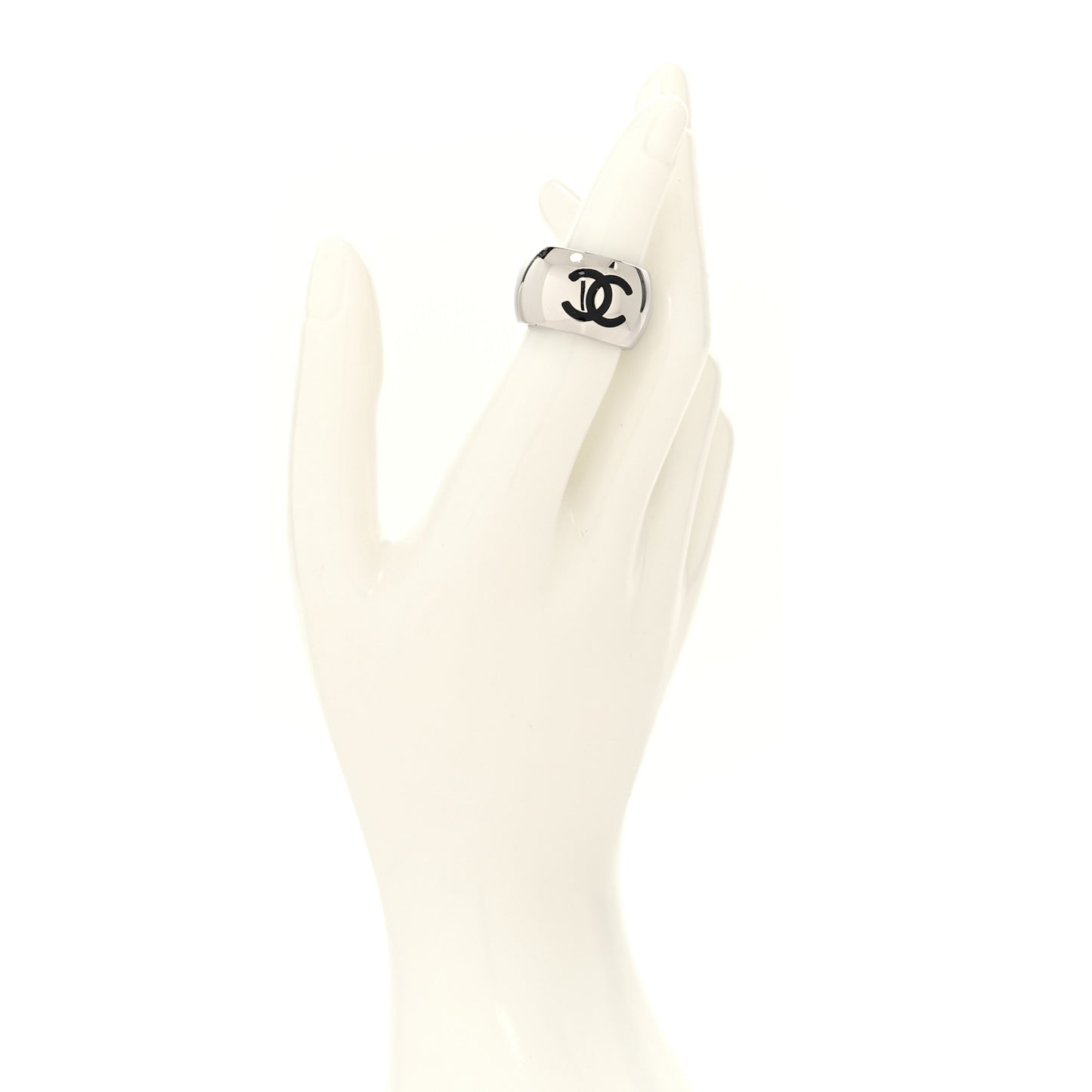 CC Heart Ring 54 6.75 Silver Black