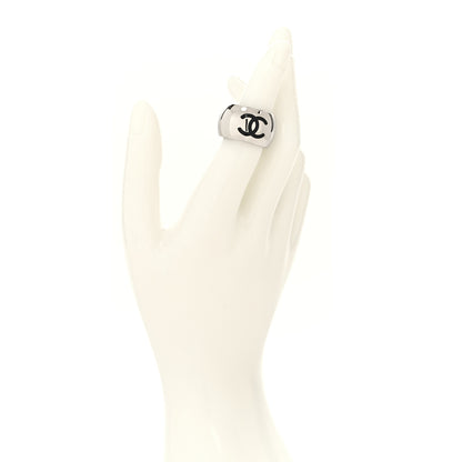 Chanel CC Heart Ring 54 6.75 Silver Black 2 of 4