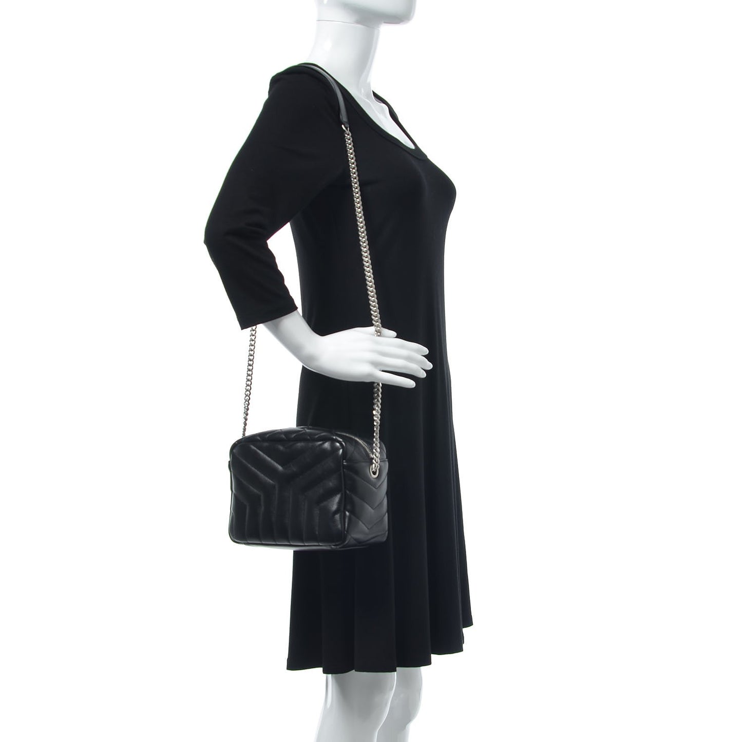 Calfskin Y Quilted Monogram Small Loulou Bowling Bag Black