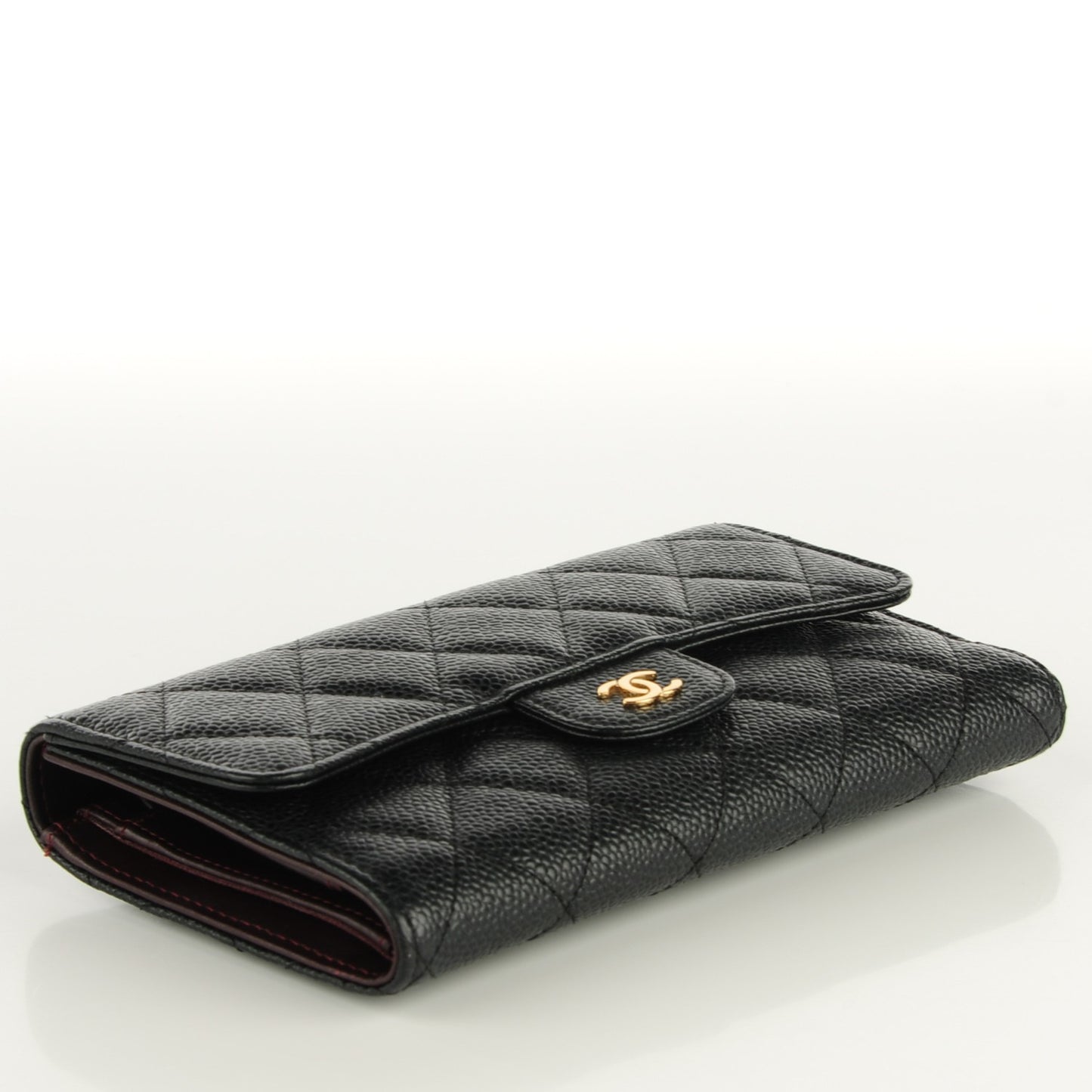 Caviar Quilted Long Flap Wallet Black