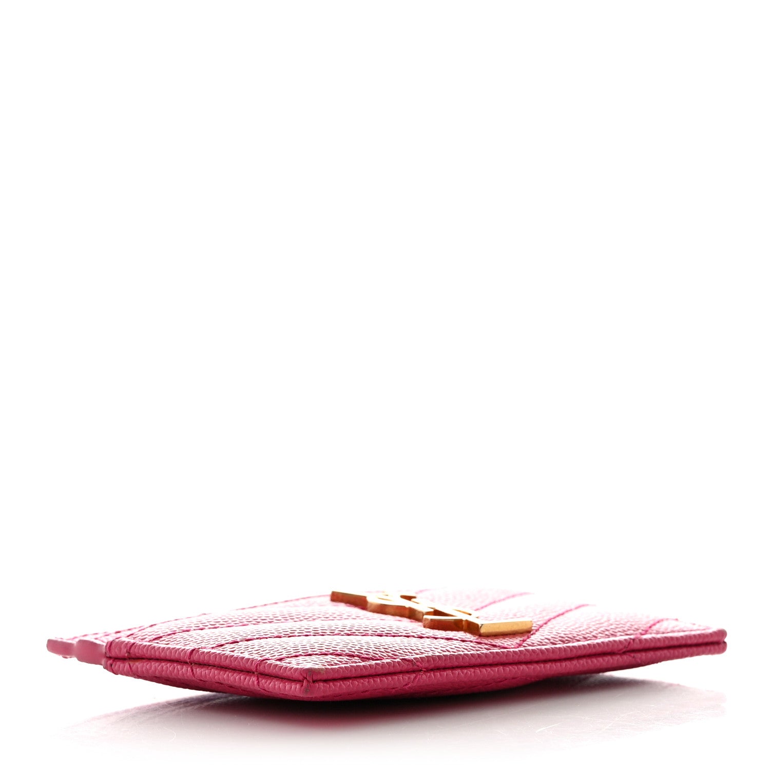 Saint Laurent Grain De Poudre Matelasse Chevron Monogram Credit Card Case Fresh Fuxia 4 of 10