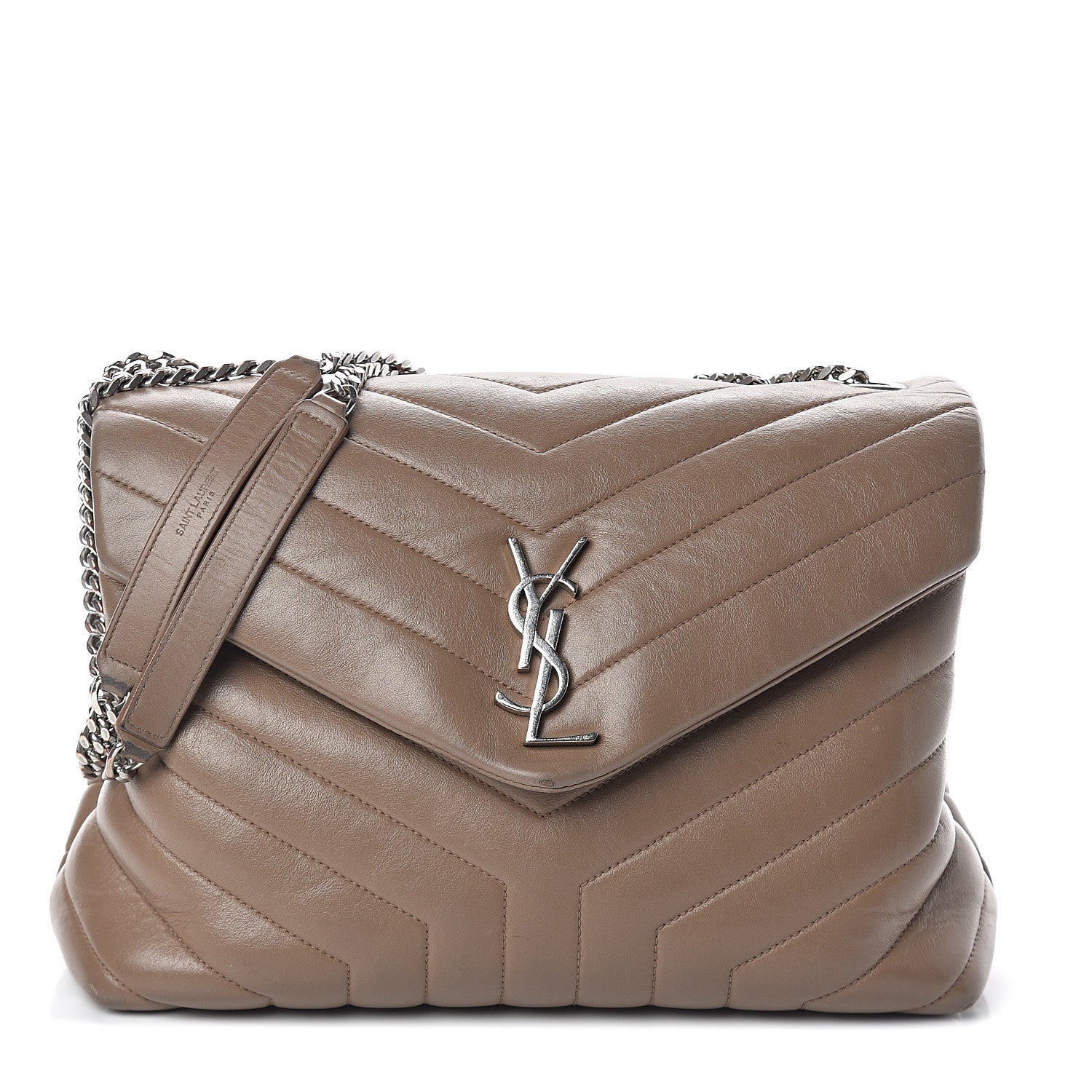 Saint Laurent Calfskin Y Quilted Medium Loulou Monogram Chain Satchel Light Brown 1 of 9