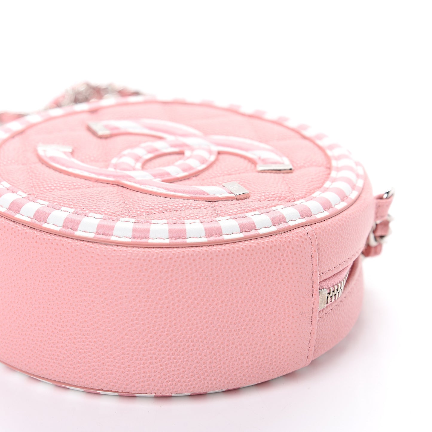 Caviar Quilted Filigree Round Clutch With Chain Pink White