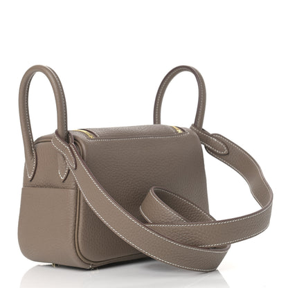 Hermes Taurillon Clemence Mini Lindy 20 Etoupe 3 of 11