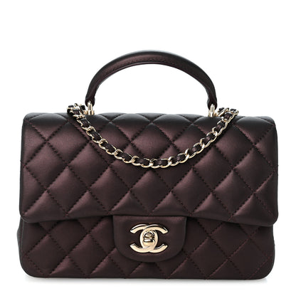 Chanel Iridescent Lambskin Quilted Mini Top Handle Rectangular Flap Burgundy 1 of 10