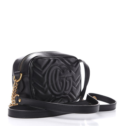 Gucci Calfskin Matelasse Mini GG Marmont Chain Shoulder Bag Black 3 of 11
