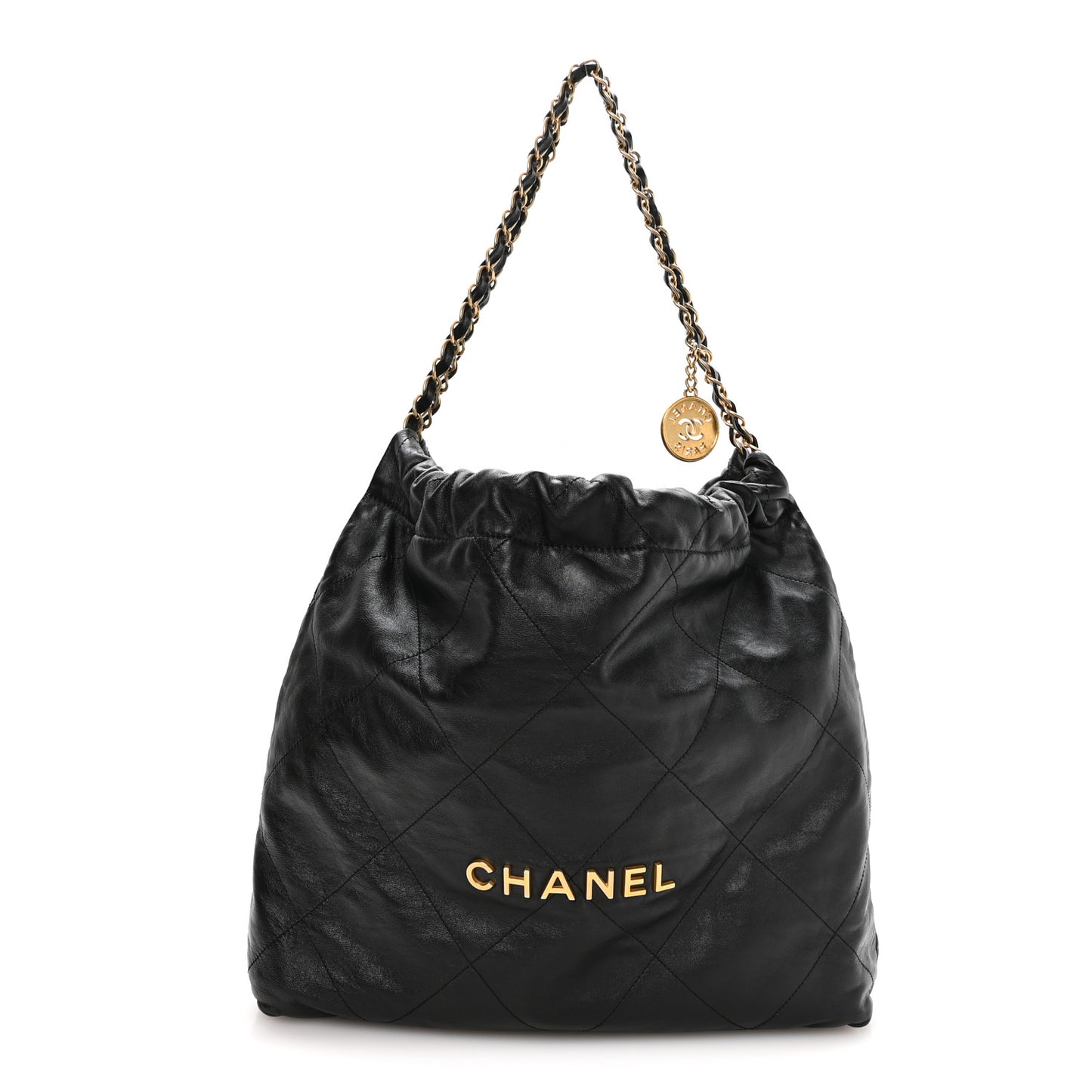 Shiny Calfskin Quilted Chanel 22 Black