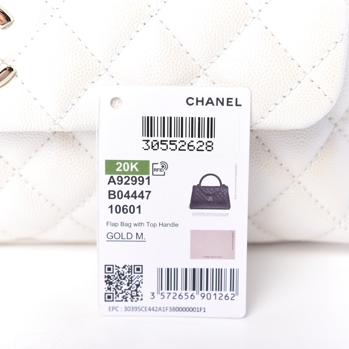 Iridescent Caviar Quilted Small Coco Handle Flap White