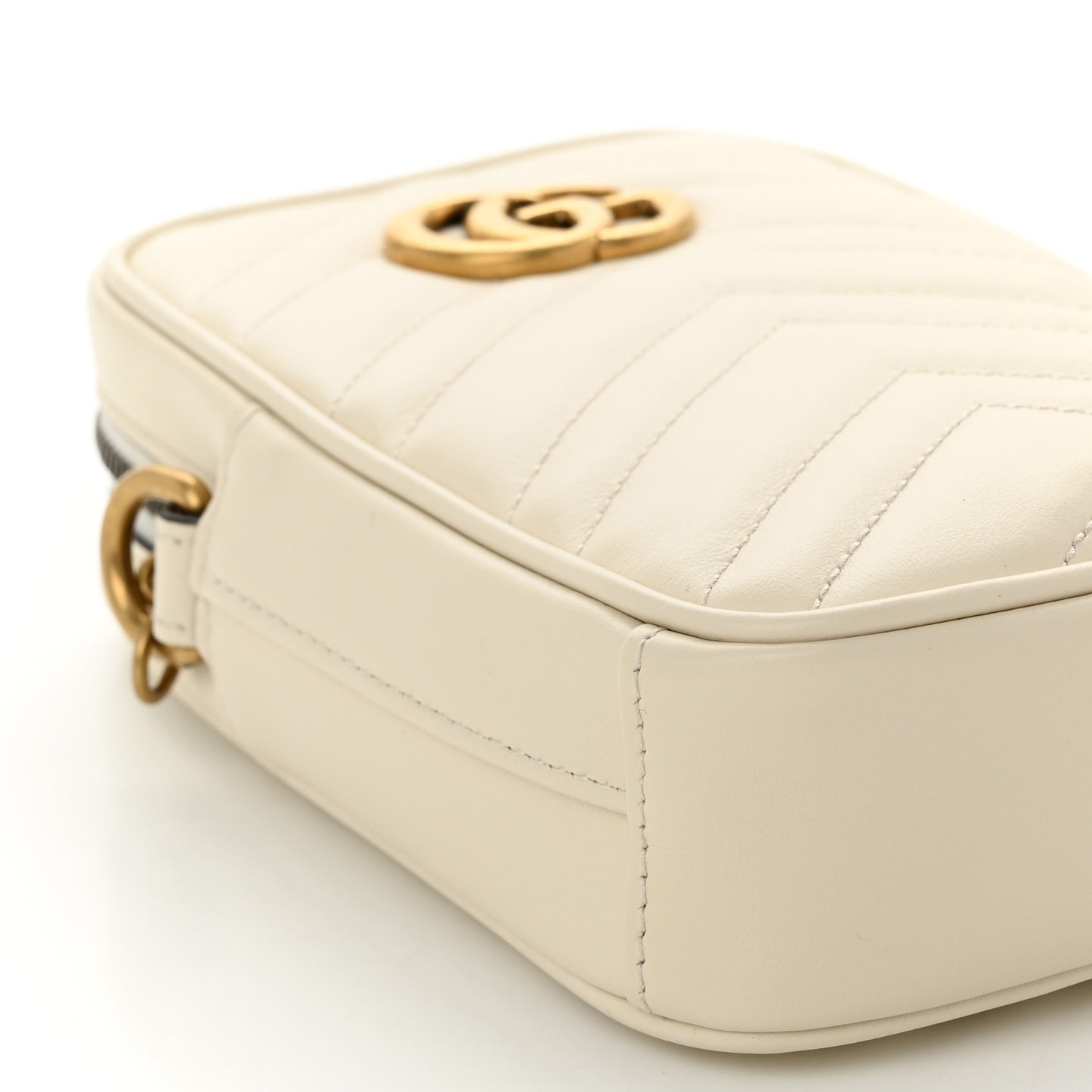 Calfskin Matelasse Mini GG Marmont Crossbody Bag White