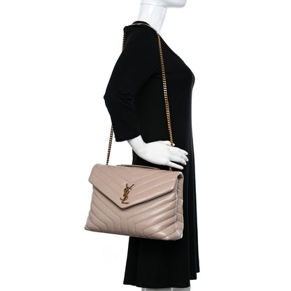 Saint Laurent Calfskin Y Quilted Monogram Medium Loulou Chain Satchel Light Natural 2 of 10