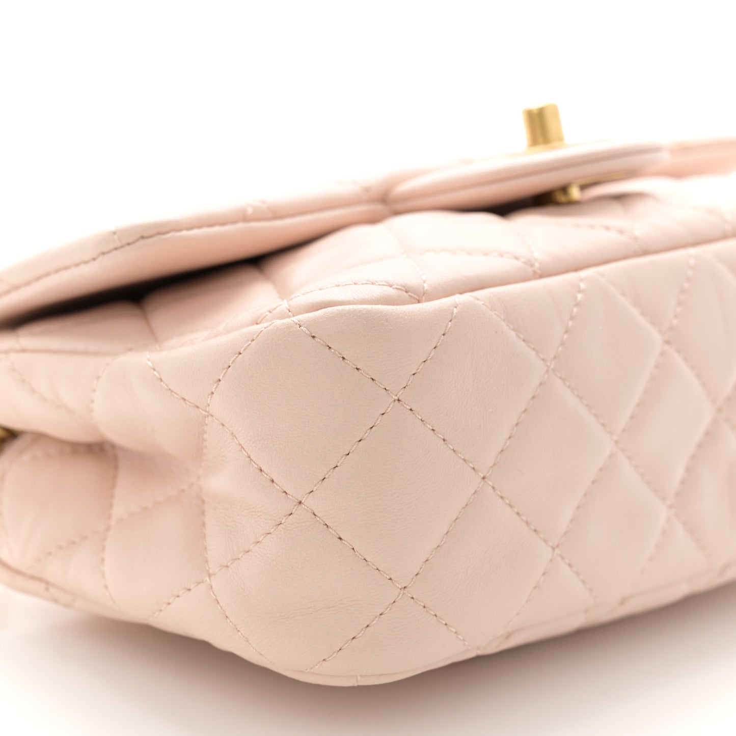 Lambskin Quilted Mini Rectangular Pearl Crush Flap Light Beige
