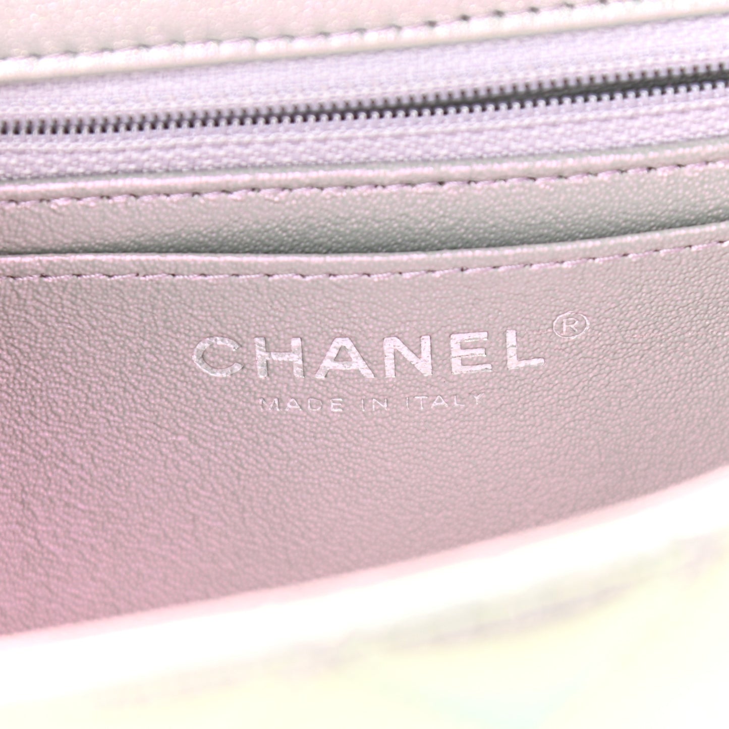 Iridescent Calfskin Quilted Mini Rectangular Flap Light Purple