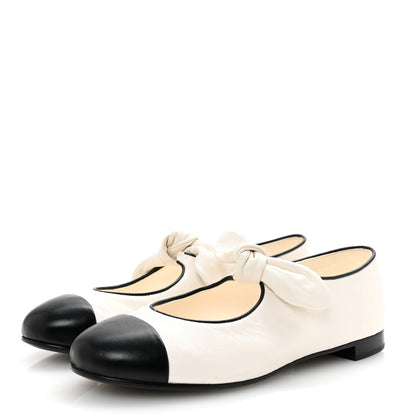 Chanel Lambskin Bow Mary Jane Flats 36.5 White Black 4 of 10