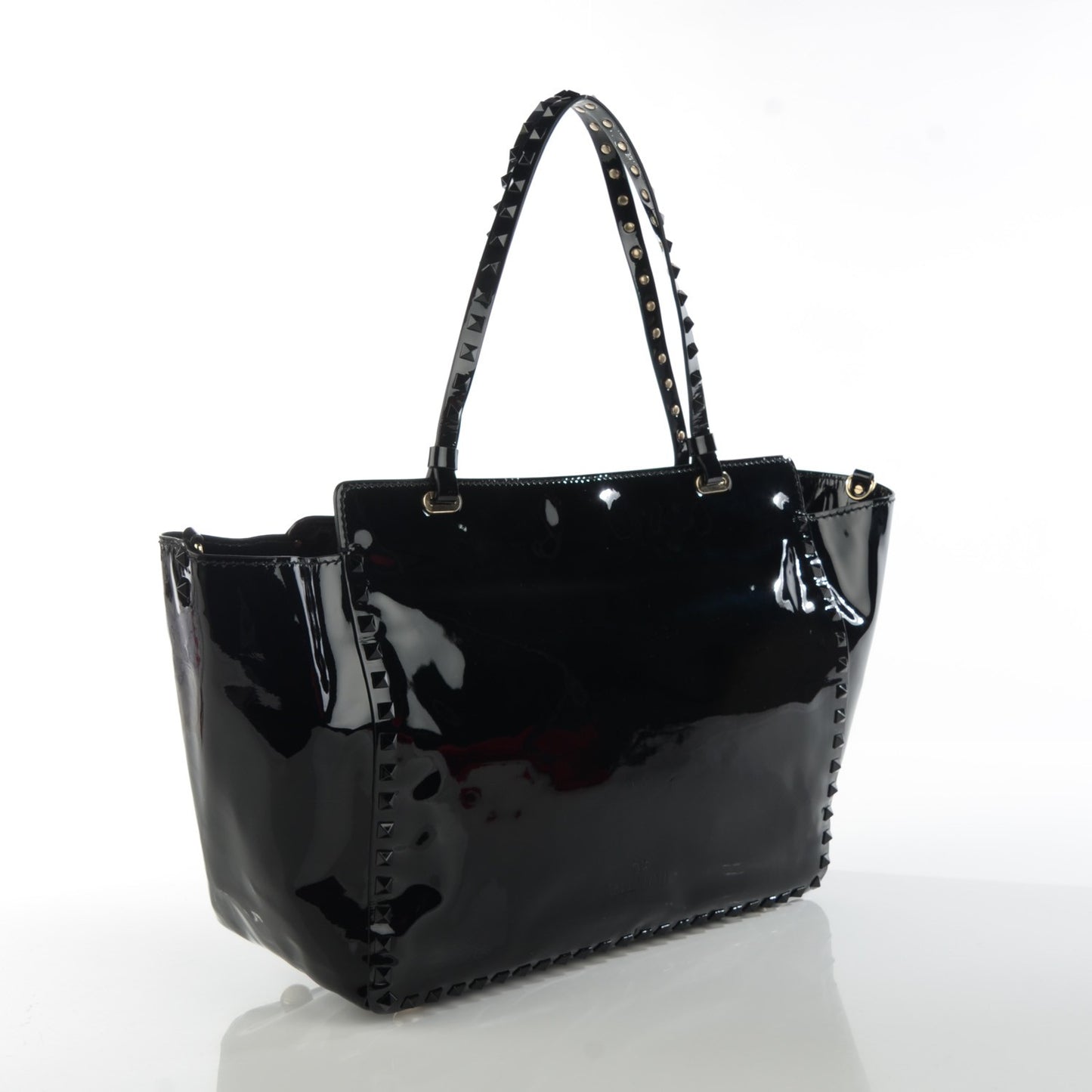 Patent Medium Rockstud Tote Black