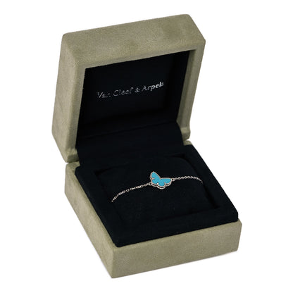 Van Cleef & Arpels 18K White Gold Turquoise Sweet Alhambra Butterfly Bracelet 7 of 8
