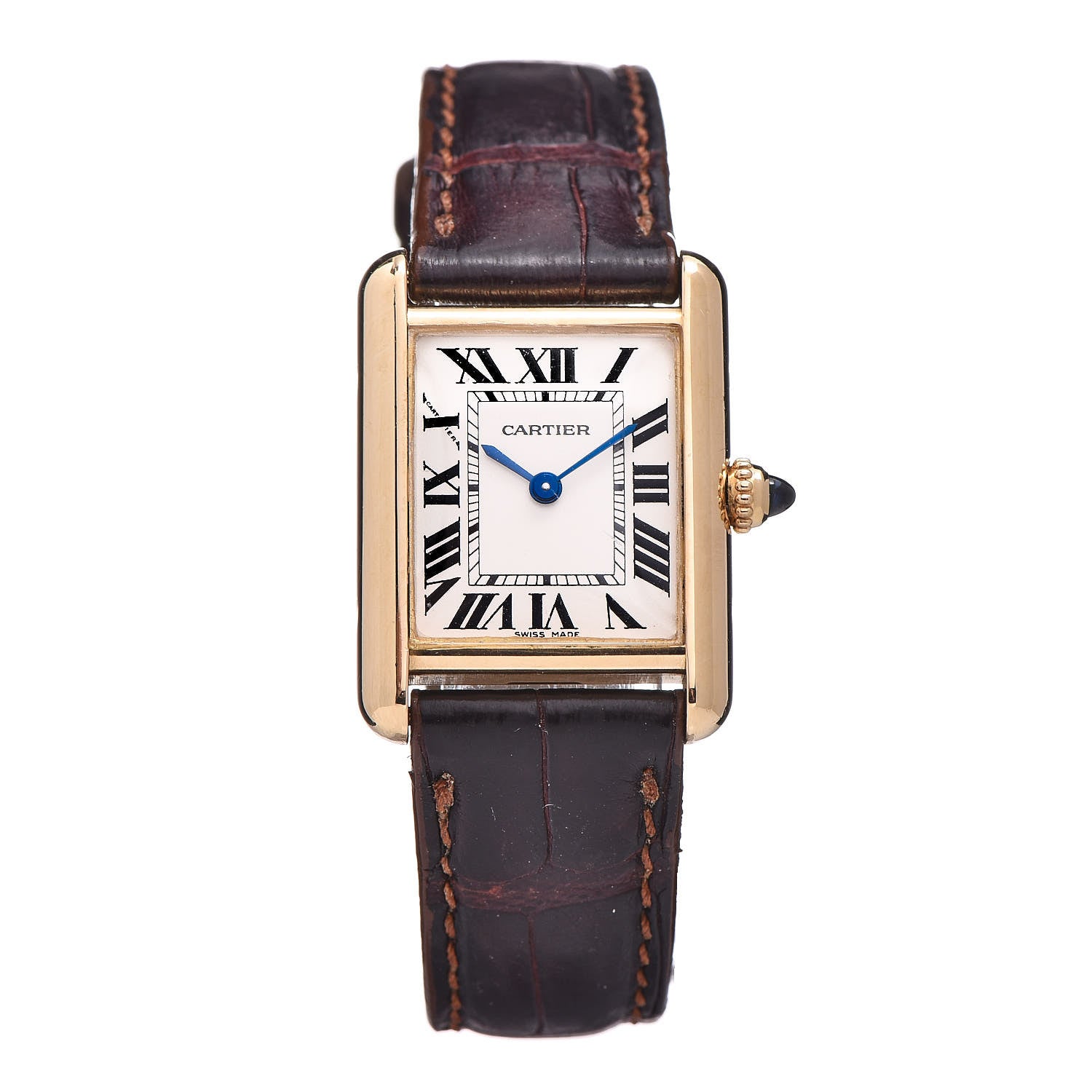 Cartier 18K Yellow Gold Alligator 22mm Tank Louis Quartz Watch Brown 1 of 9
