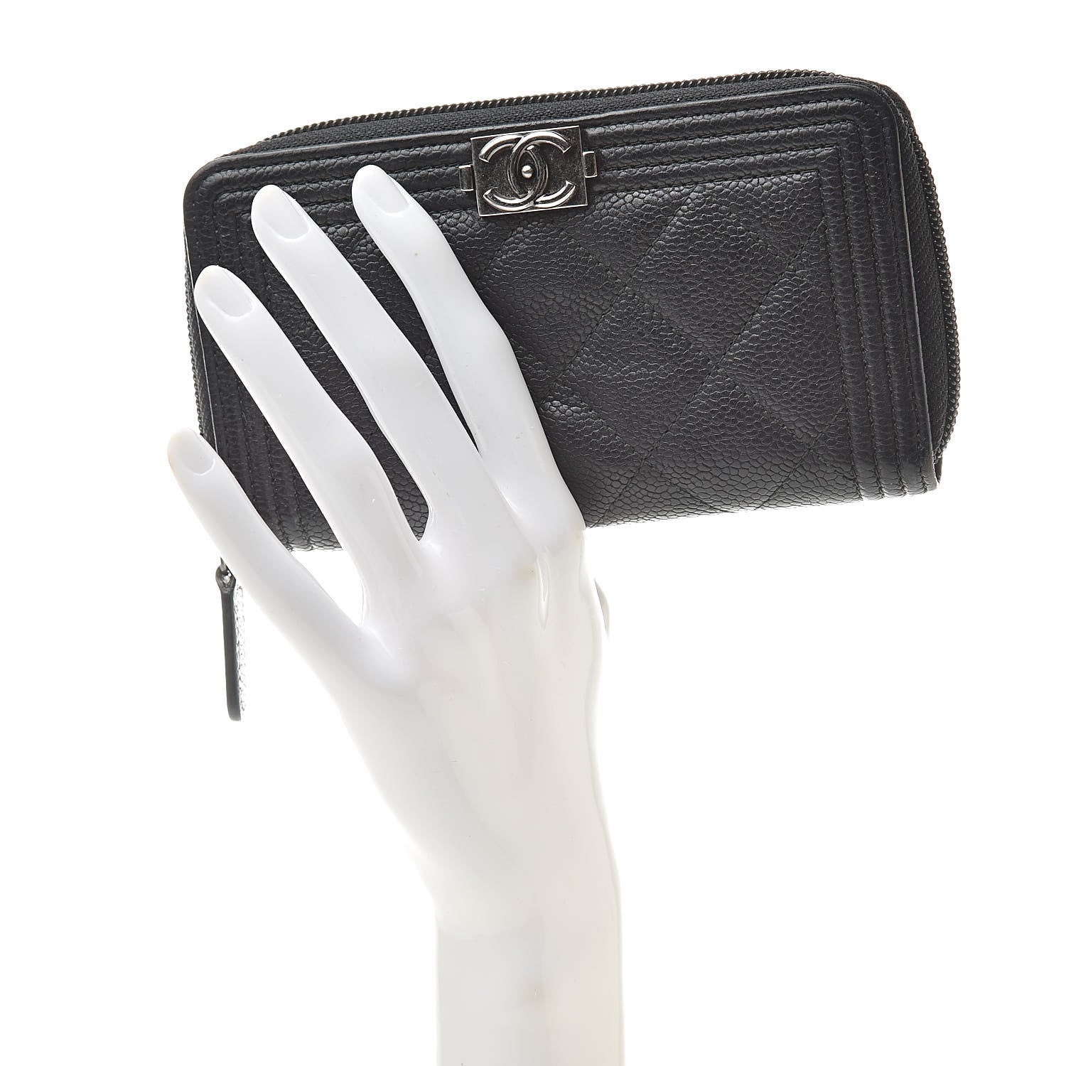 Chanel Caviar Quilted Small Boy Zip Around Wallet Black 2 of 10