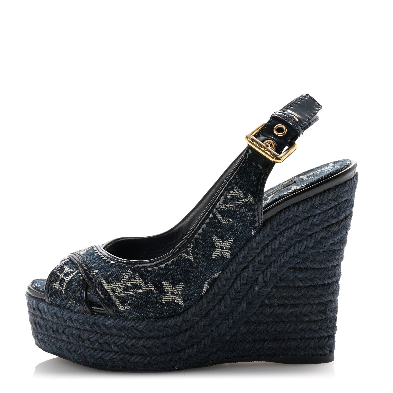 Louis Vuitton Denim Patent Espadrille Wedges 35 Blue 1 of 9