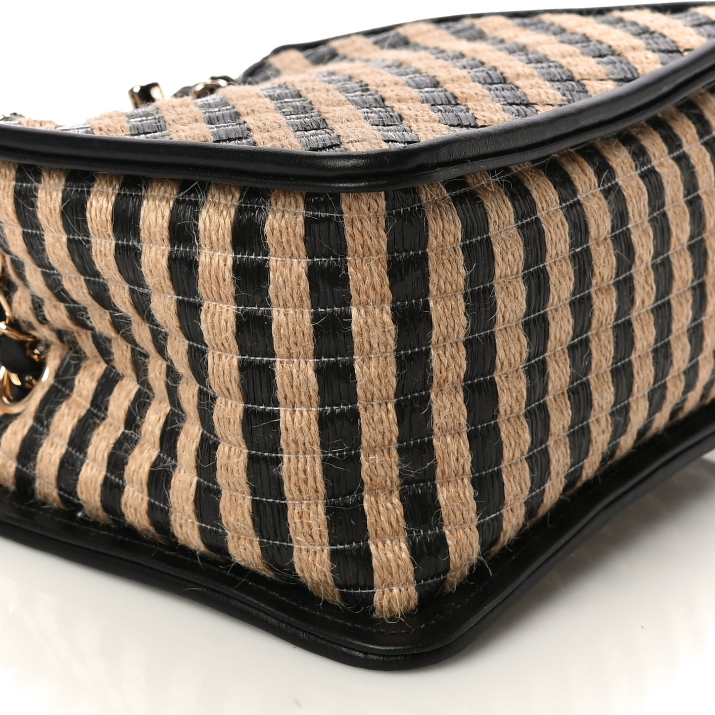 Raffia Jute Striped Urban Jungle Bucket Bag Black Beige