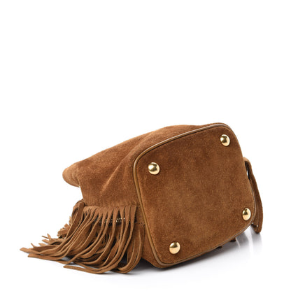 Saint Laurent Suede Calfskin Fringe Baby Emmanuelle Bucket Light Ochre 4 of 12