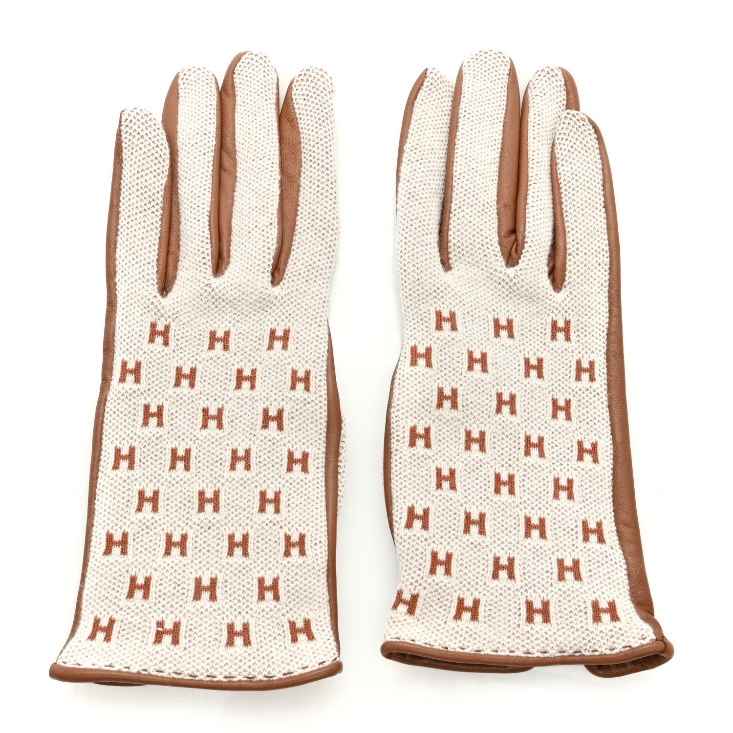 Hermes Lambskin Cashmere Crocheted Federica Gloves 8 Brown 1 of 3