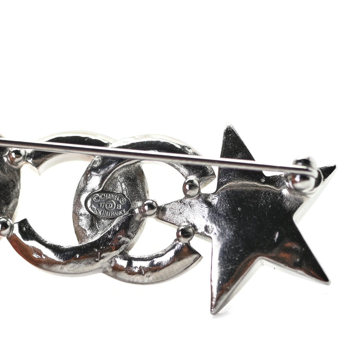 Ruthenium Crystal CC Moon Star Brooch Grey