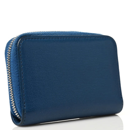 Chanel Goatskin Camellia Zip Coin Purse Dark Blue 3 of 7