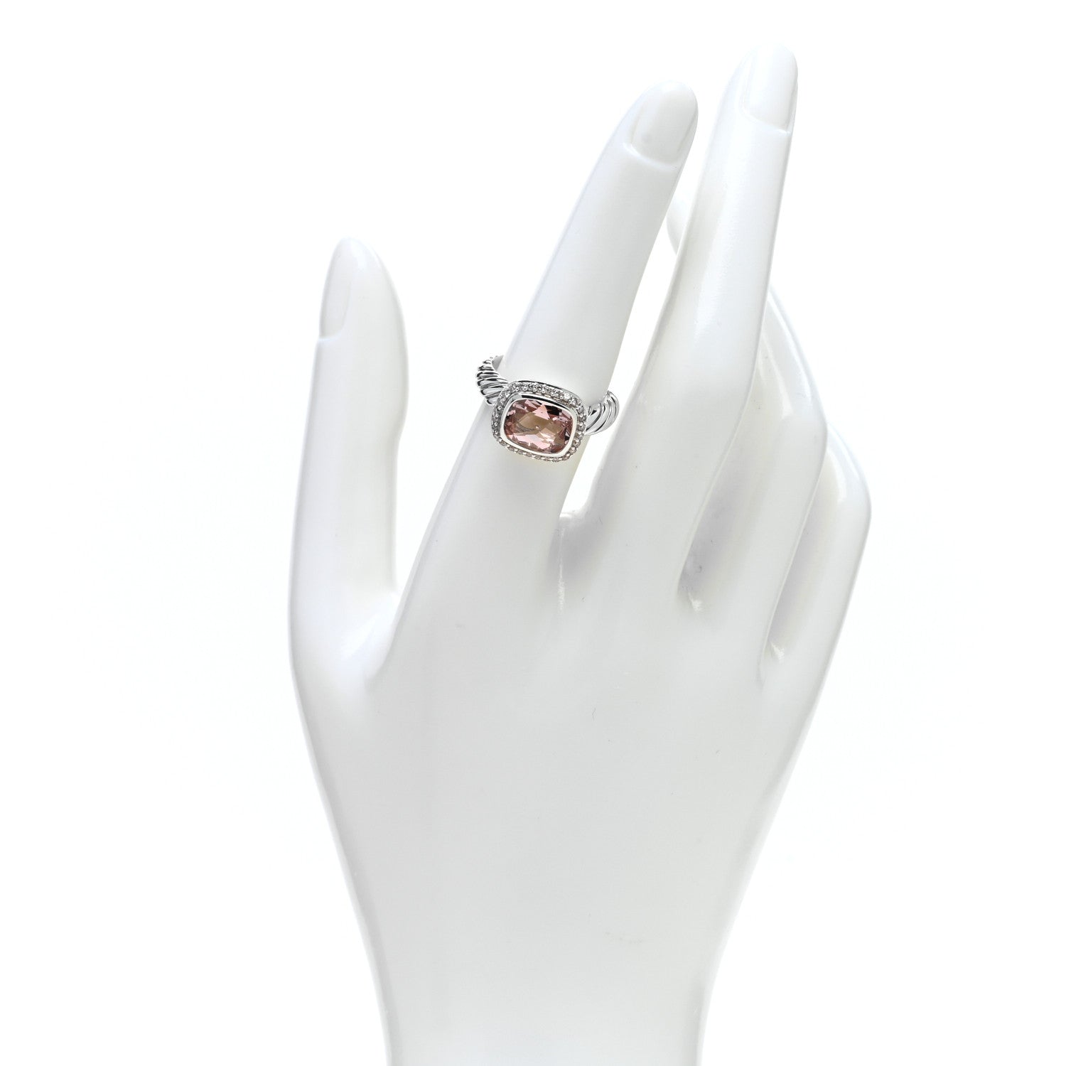 David Yurman Sterling Silver Diamond Morganite 10mm Noblesse Ring 54 7 2 of 4