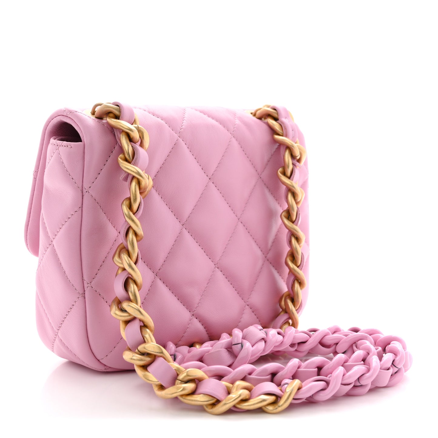 Lambskin Quilted Mini Lacquered Chain Flap Pink