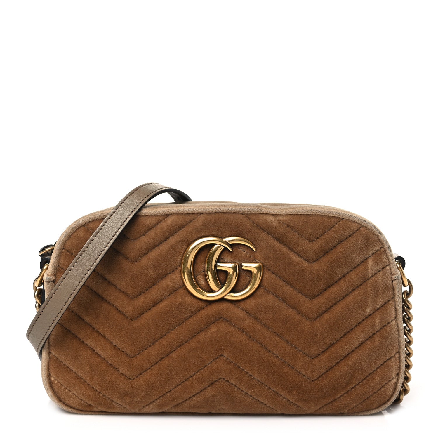Gucci Velvet Matelasse Small GG Marmont Chain Shoulder Bag Taupe 1 of 10