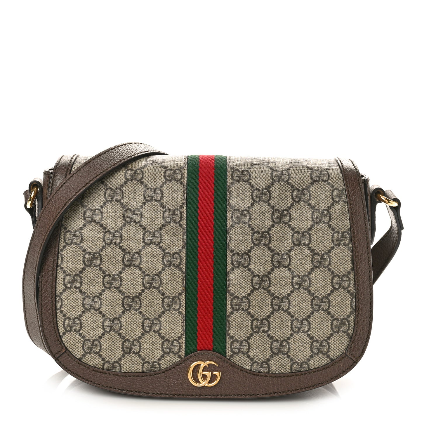 GG Supreme Monogram Web Small Ophidia Flap Messenger Bag Brown