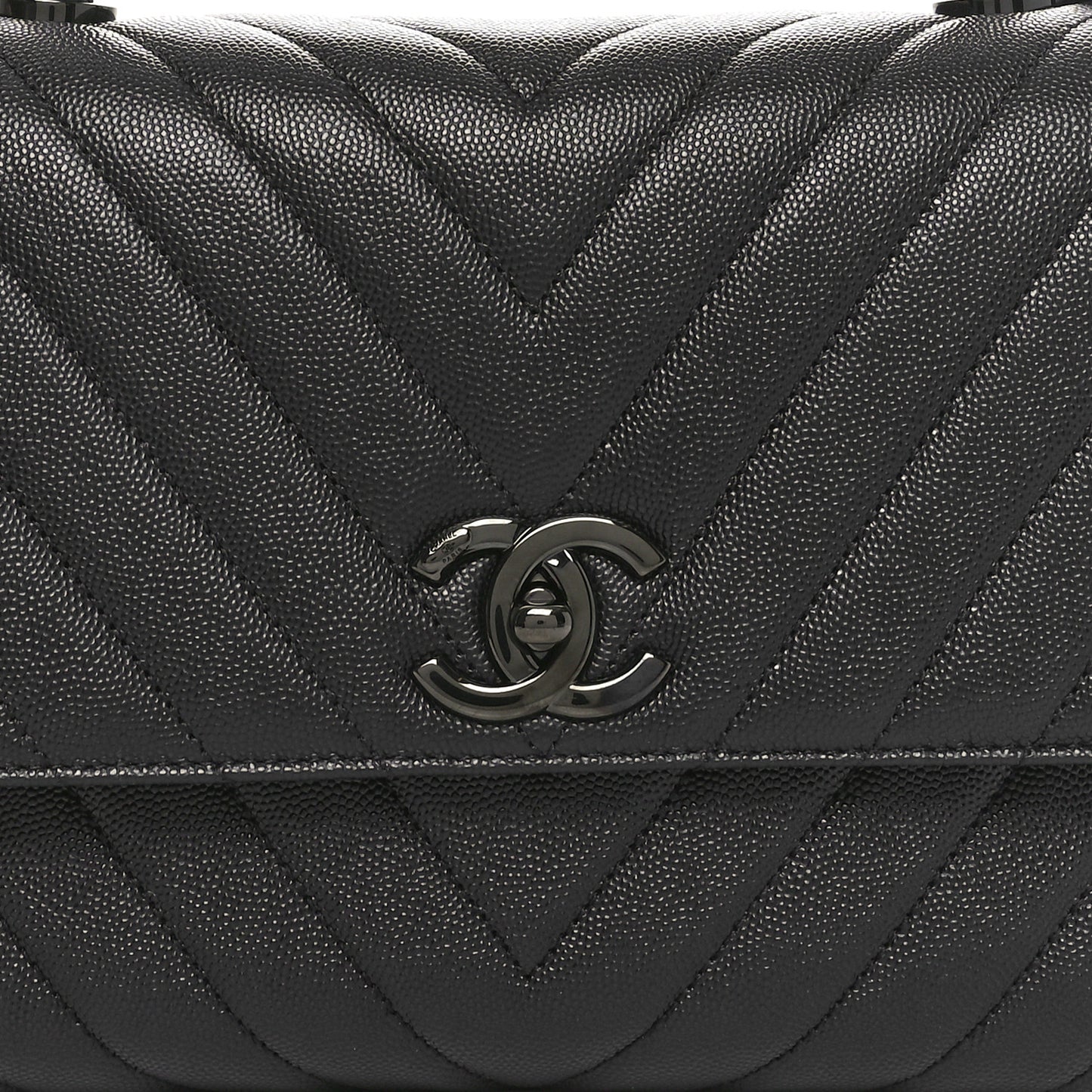 Caviar Chevron Quilted Small Coco Handle Flap So Black