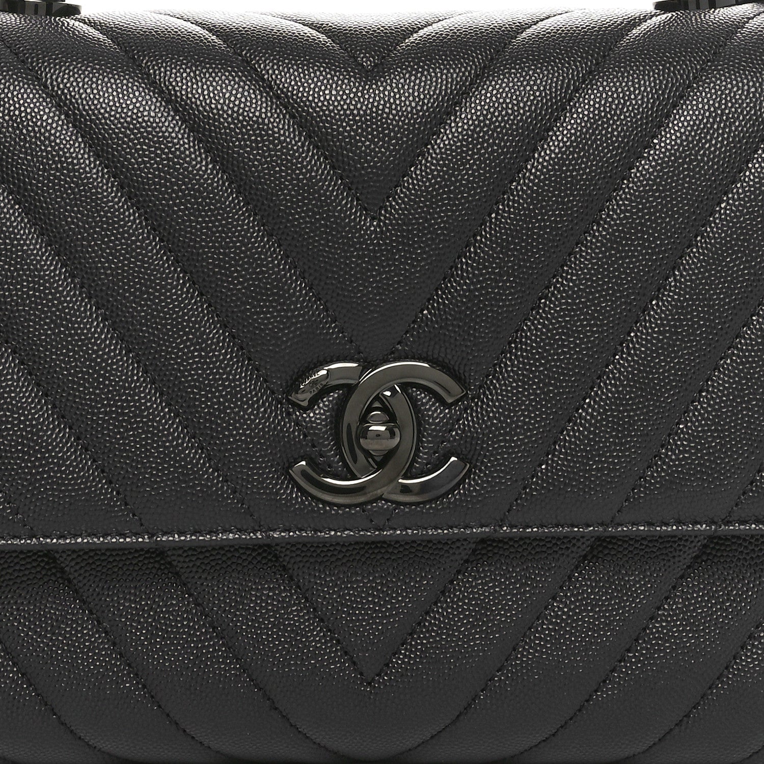 Chanel Caviar Chevron Quilted Small Coco Handle Flap So Black 8 of 10