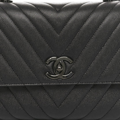 Chanel Caviar Chevron Quilted Small Coco Handle Flap So Black 8 of 10