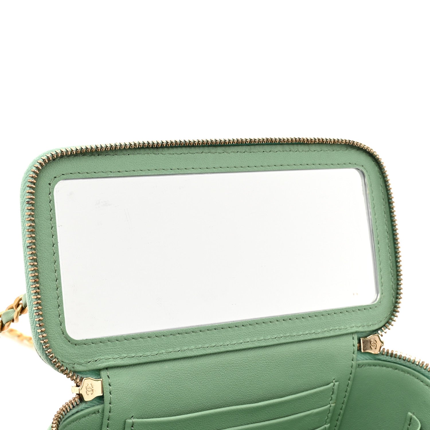 Chanel Shiny Calfskin Quilted Small Top Handle Vanity Case With Chain Light Green 10 of 10