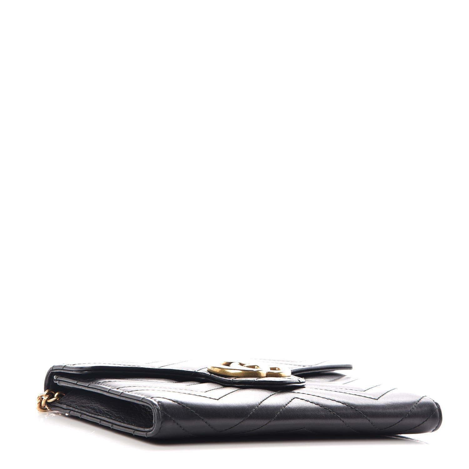 Gucci Calfskin Matelasse Mini GG Marmont Chain Wallet Black 4 of 14
