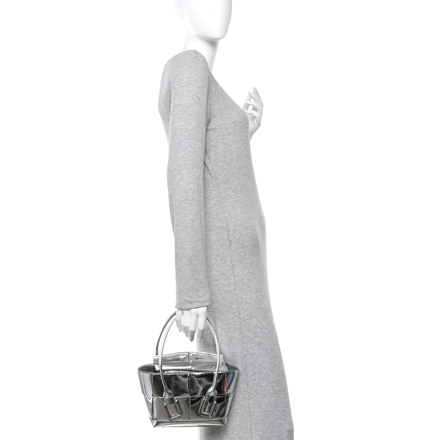 Mirror Laminated Nappa Maxi Intrecciato Mini Arco  Silver