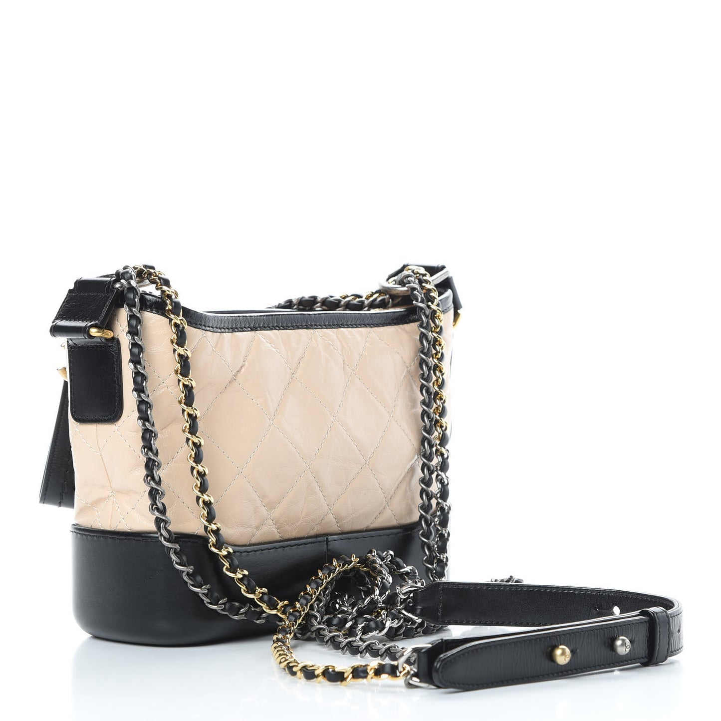 Aged Calfskin Quilted Small Gabrielle Hobo Beige Black