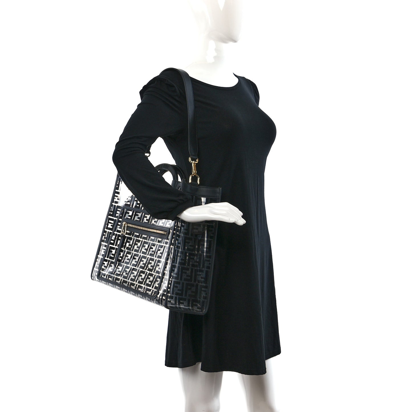 TPU FF Vitello Century Plexiglass Medium Runaway Shopper Tote Black