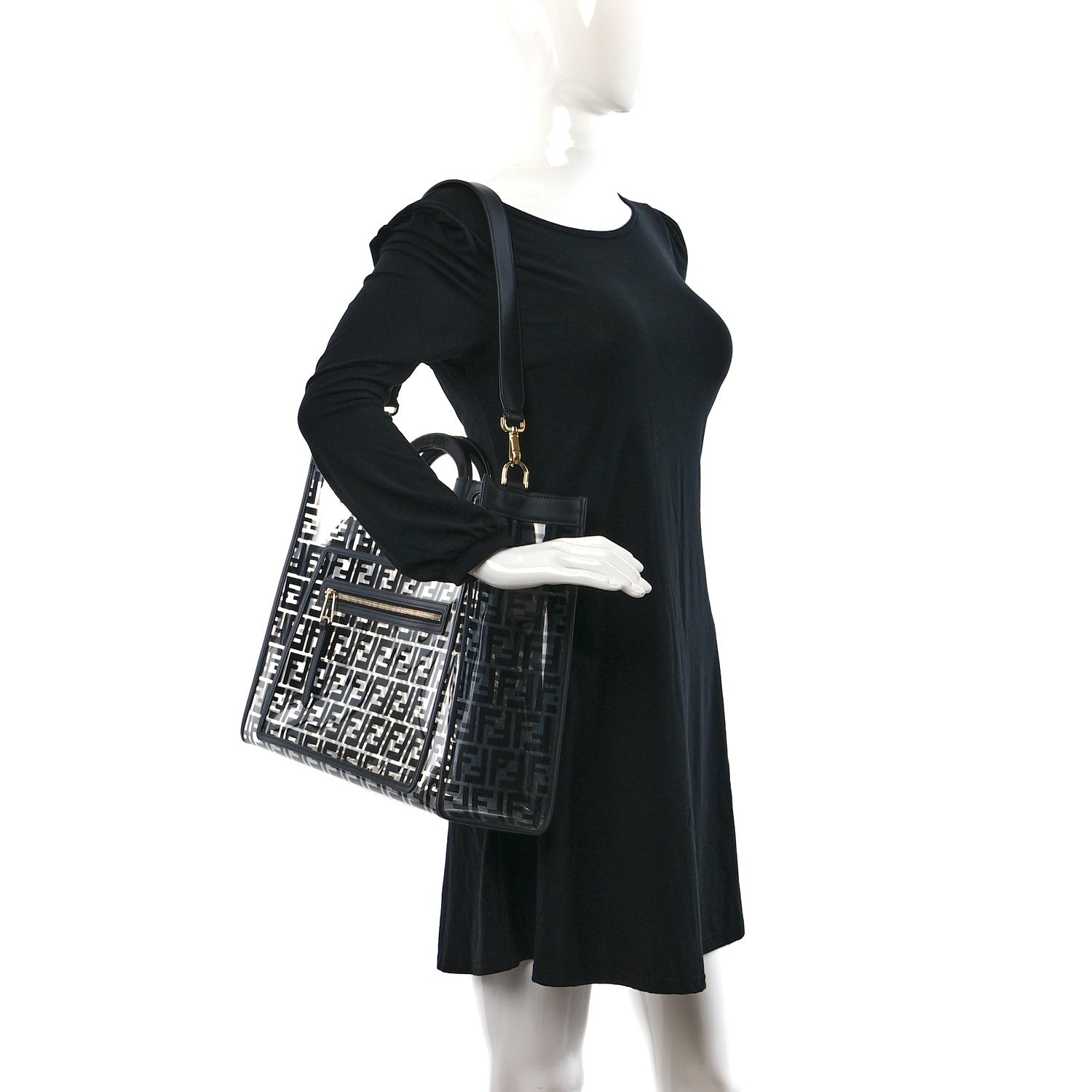 Fendi TPU FF Vitello Century Plexiglass Medium Runaway Shopper Tote Black 2 of 9